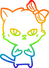 rainbow gradient line drawing cute cartoon cat