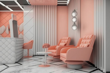 Obraz premium Modern interior of the female beauty salon. Super photo realistic background, generative ai illustration 