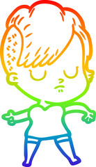 Fototapeta premium rainbow gradient line drawing cartoon woman