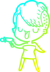 Fototapeta premium cold gradient line drawing cute cartoon girl with hipster haircut
