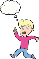 cartoon boy panicking with thought bubble