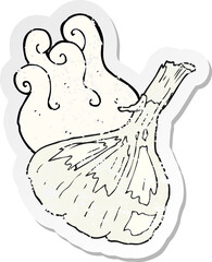 retro distressed sticker of a cartoon garlic