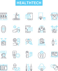 HealthTech vector line icons set. HealthTech, MedicalTech, CareTech, Telehealth, Wearables, Diagnostics, Telemedicine illustration outline concept symbols and signs