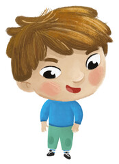 Fototapeta premium cartoon cheerful child kid boy dressed for autumn, spring or winter childhood illustration for children