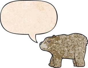 cartoon bear and speech bubble in retro texture style
