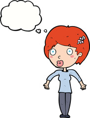 cartoon shocked woman with thought bubble