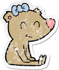 distressed sticker of a sitting female bear cartoon
