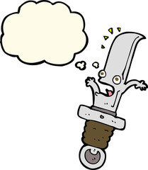 cartoon frightened knife with thought bubble
