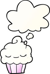 cartoon cupcake and thought bubble in smooth gradient style