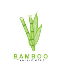 Bamboo Logo, Green Plant Design, Nature Tree Vector, Illustration Icon