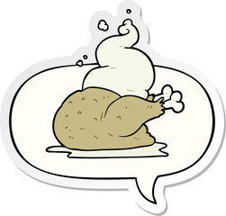 cartoon whole cooked chicken and speech bubble sticker