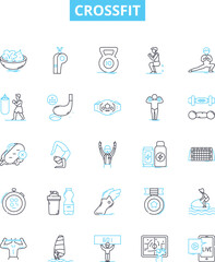 Crossfit vector line icons set. Workout, Fitness, Exercise, Strength, Strength-training, WOD, Gym illustration outline concept symbols and signs