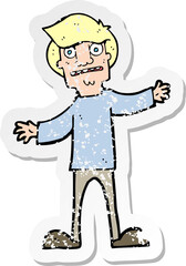retro distressed sticker of a cartoon surprised man