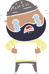 flat color style cartoon bearded man crying