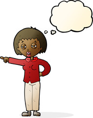 cartoon woman telling off with thought bubble