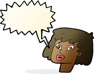 cartoon pretty female face with speech bubble