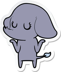 sticker of a cute cartoon elephant shrugging shoulders