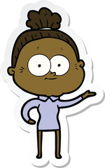 sticker of a cartoon happy old woman