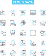 Cloud data vector line icons set. Cloud, Data, Storage, Platform, Computing, Backup, Virtualization illustration outline concept symbols and signs