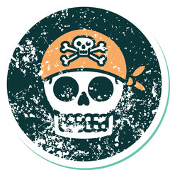 distressed sticker tattoo style icon of a pirate skull