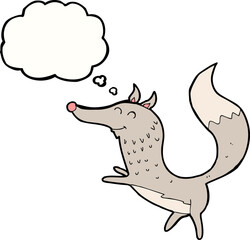 cartoon happy wolf with thought bubble