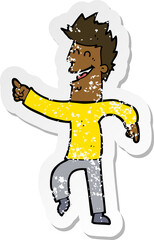 retro distressed sticker of a cartoon man pointing and laughing