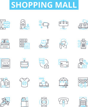Shopping mall vector line icons set. Shopping, Mall, Store, Outlet, Bazaar, Plaza, Retail illustration outline concept symbols and signs