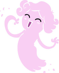 cartoon doodle of a happy pink ghost