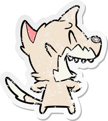 distressed sticker of a laughing fox cartoon