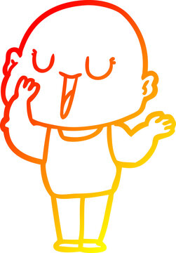 recommend clip art: warm gradient line drawing happy cartoon bald man yawning