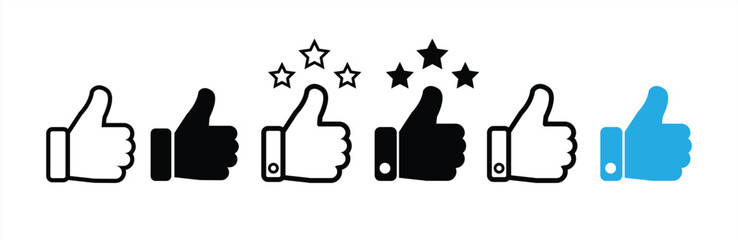 Thumb up icon set. Thumb up with star. Thumb up icon collection. Like sign and symbol. Vector illustration. 