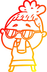 warm gradient line drawing cartoon happy woman wearing spectacles