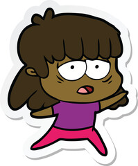 sticker of a cartoon tired woman