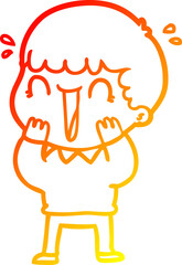 warm gradient line drawing laughing cartoon man