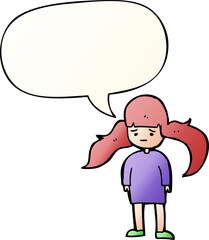 cartoon girl and long hair and speech bubble in smooth gradient style