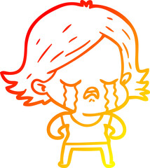 warm gradient line drawing cartoon girl crying
