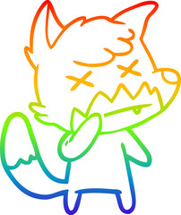 rainbow gradient line drawing cartoon cross eyed fox