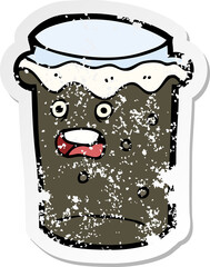 retro distressed sticker of a cartoon glass of stout beer