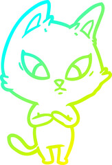cold gradient line drawing confused cartoon cat