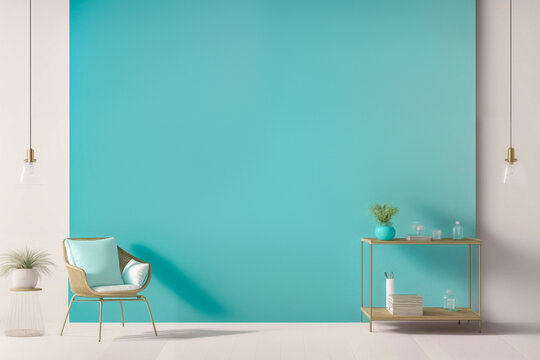 Presentation room with turquoise background color created with Generative AI technology
