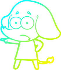cold gradient line drawing cartoon unsure elephant girl pointing