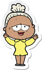sticker of a cartoon happy old lady