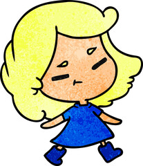 textured cartoon of a cute kawaii girl