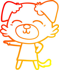 warm gradient line drawing cartoon dog in dress pointing
