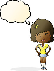 cartoon happy woman with speech bubble
