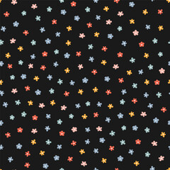 Black seamless pattern with colorful tiny flowers