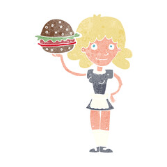 cartoon waitress with burger