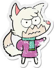 distressed sticker of a cartoon annoyed fox