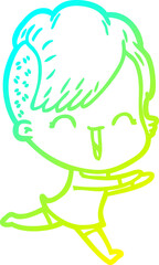 cold gradient line drawing cartoon happy hipster girl
