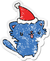 christmas distressed sticker cartoon of kawaii cat